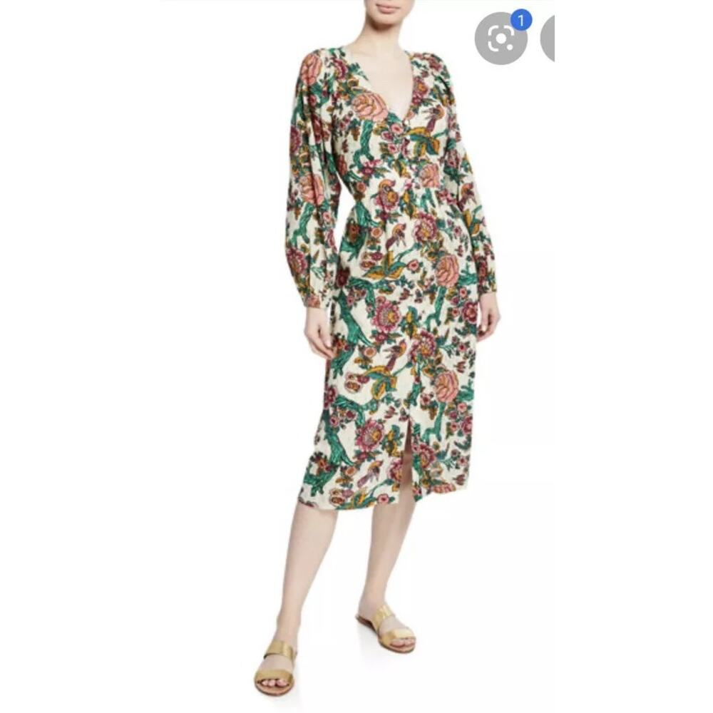 NWT Figue Malina Belted Bohemian Floral Paradise Printed Midi Dress Size M - Picture 3 of 3